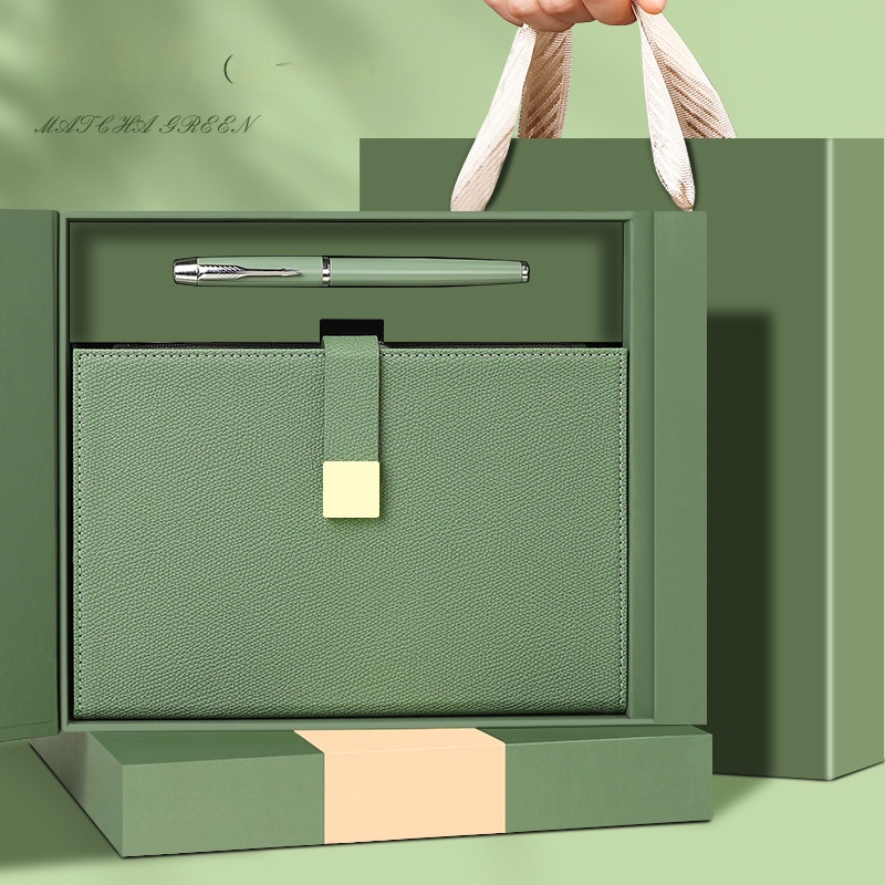 Besery Custom Logo Embossed PU Leather Mug Gift Box Set Zipper Card Bag Business Office Corporate Pockets Book Executive New