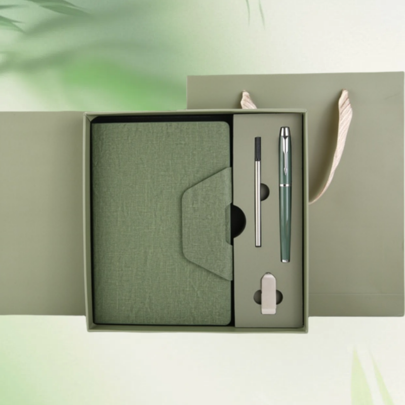 2025 Besery Wholesale Luxury PU Leather Handmade Promotion Business Notebook Pen USB Drive 4-piece Set Corporate Event Gift Set