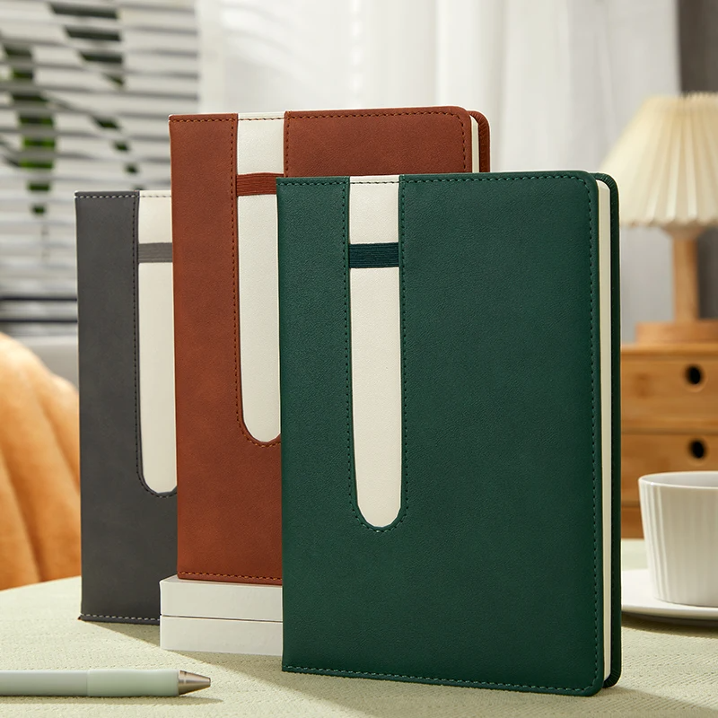 2025 Besery Wholesale Promotion  PU Leather Notebook with Built-in Pen Plug Hot Selling Business Office Notebook Customization