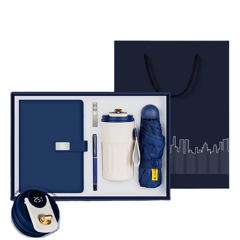 Office Souvenir Corporate Custom A5 PU Leather Luxy Notebook with Pen and Water Bottle Umbrella Distributions Business Gift Set