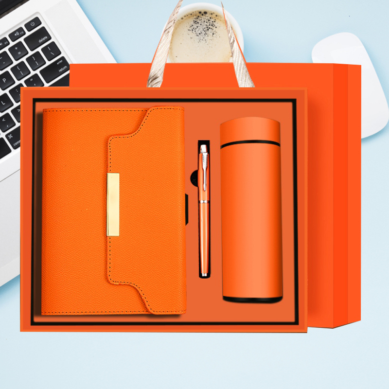 Customizable Eco-Friendly Handmade Embossed PU Leather Notebook with Pen Bottle Vacuum Flask Business Corporate A5 Gift Set
