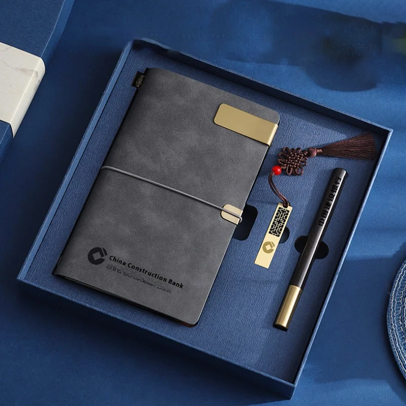 Besery Luxury Corporate PU Leather A6 Planner Notebook Embossed Printing Custom Logo Promotional Gift Set for Business