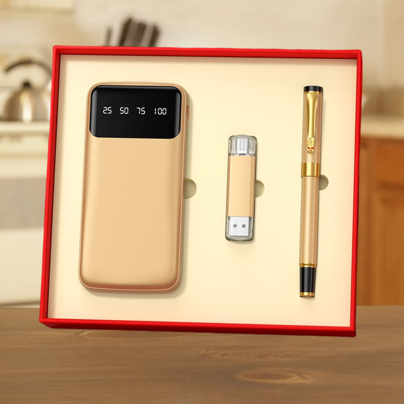 2025 Besery Wholesale Enterprise Customized Luxury PU Leather Embossed Power Bank Pen USB Flash Drive Three One Event Gift Set