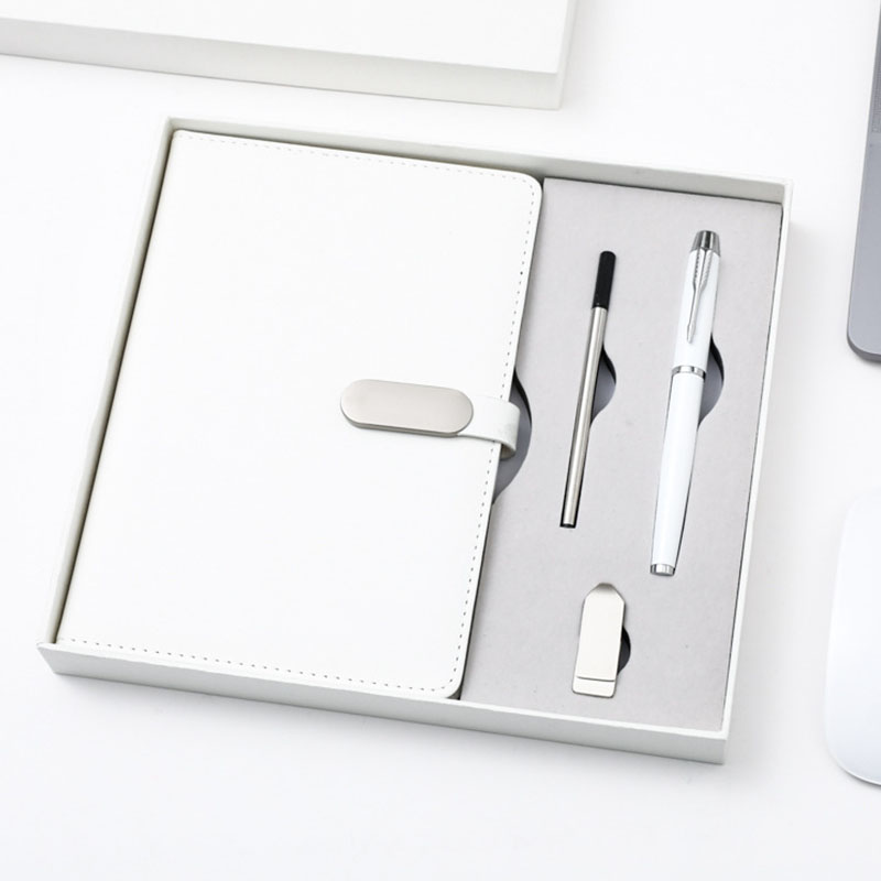 Office Festival Executive Corporate Gift Sets White Color Business Gifts Box Set A5 Notebook With USB Flash Drive Pen Set