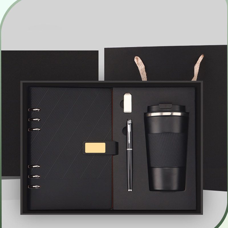 2026 New Product Corporate Gift PU Leather A5 Custom Loose-leaf NotebookBusiness Stationery with Pen 500ml Thermos Mug USB Sets