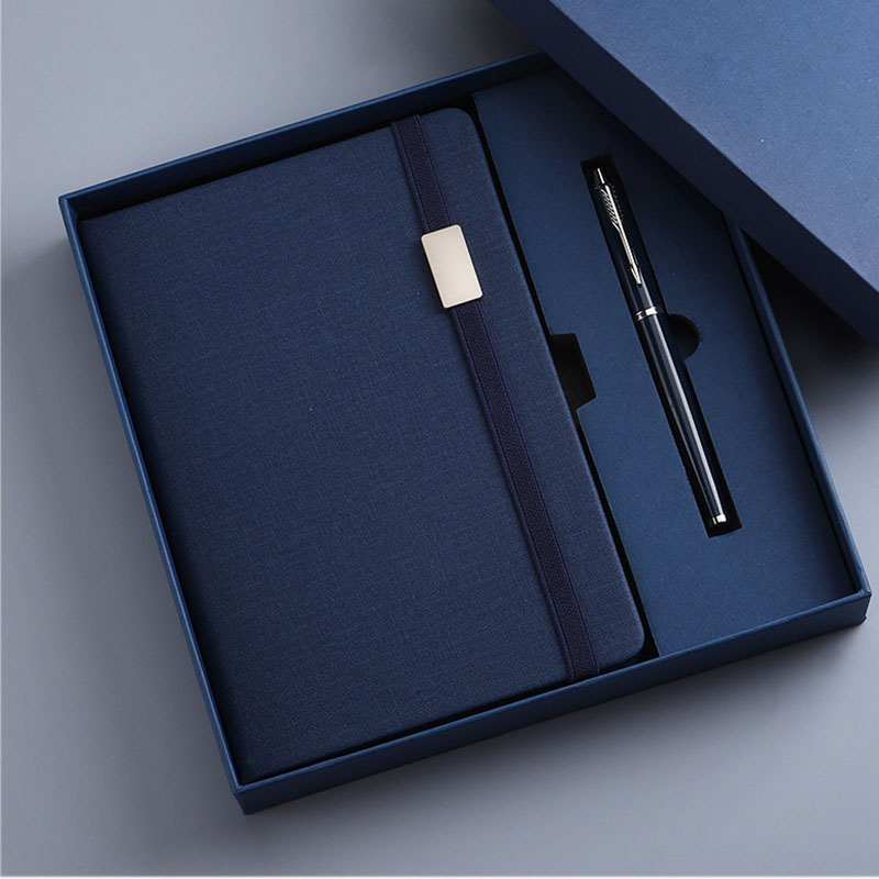 Wholesale Corporate Pu Leather Notebook Gift Sets Customizable Luxury A5 Diary Business Stationary Silk Screen Printed Gift Box