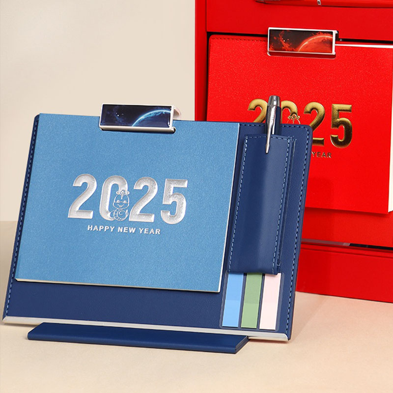 Promotional 2025 New Year Table Desk Calendar Gift Set With Pen Custom for Employees Company Business Corporate Gift Set