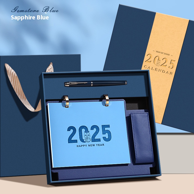 Corporate Gift Set Custom 2025 2026 Calendar Paper Spiral with Pen Business Set Monthly Undated Stand Flip Table Desk Calendar