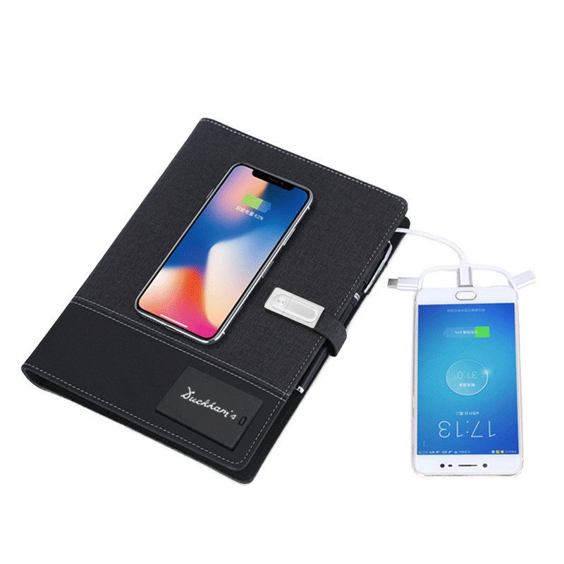 Custom A5 8000mah Notebook Power Bank with Phone Holder Leather Cover Hardcover Office Supplies for Company Promotion