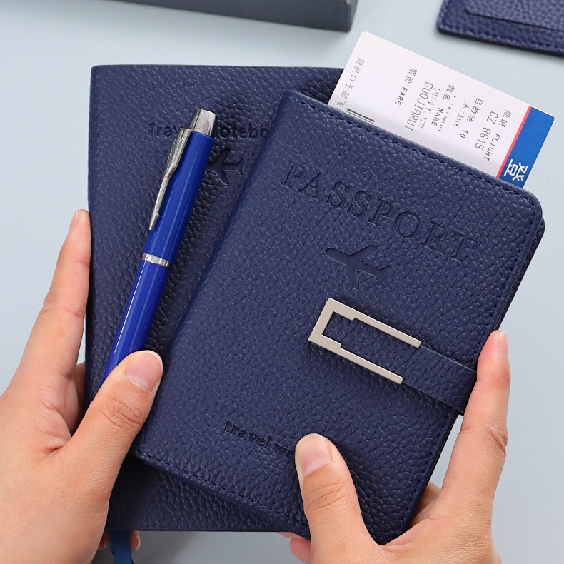 Custom Business Gift Set PU Leather Luggage Tag Passport Bag Notebook Metal Pen for Chinese New Year Corporate Events 3