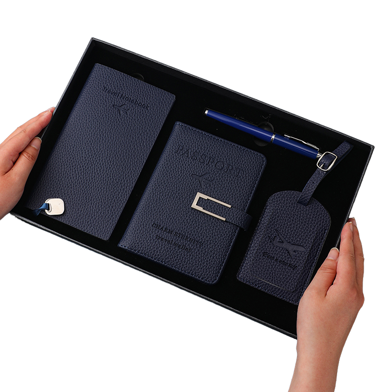 Custom Business Gift Set PU Leather Luggage Tag Passport Bag Notebook Metal Pen for Chinese New Year Corporate Events 2