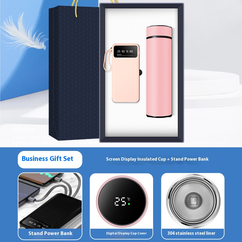 Besery 2 in 1 Business Souvenir Corporate Office Promotion Thermos Cup and  Power Bank  Gift Set 3