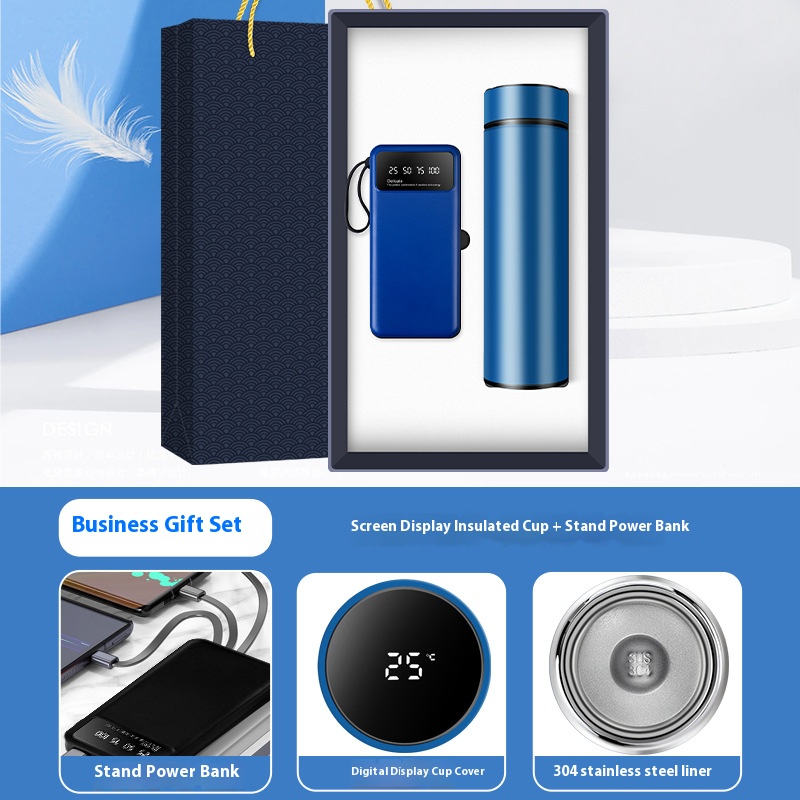 Besery 2 in 1 Business Souvenir Corporate Office Promotion Thermos Cup and Power Bank Gift Set 2