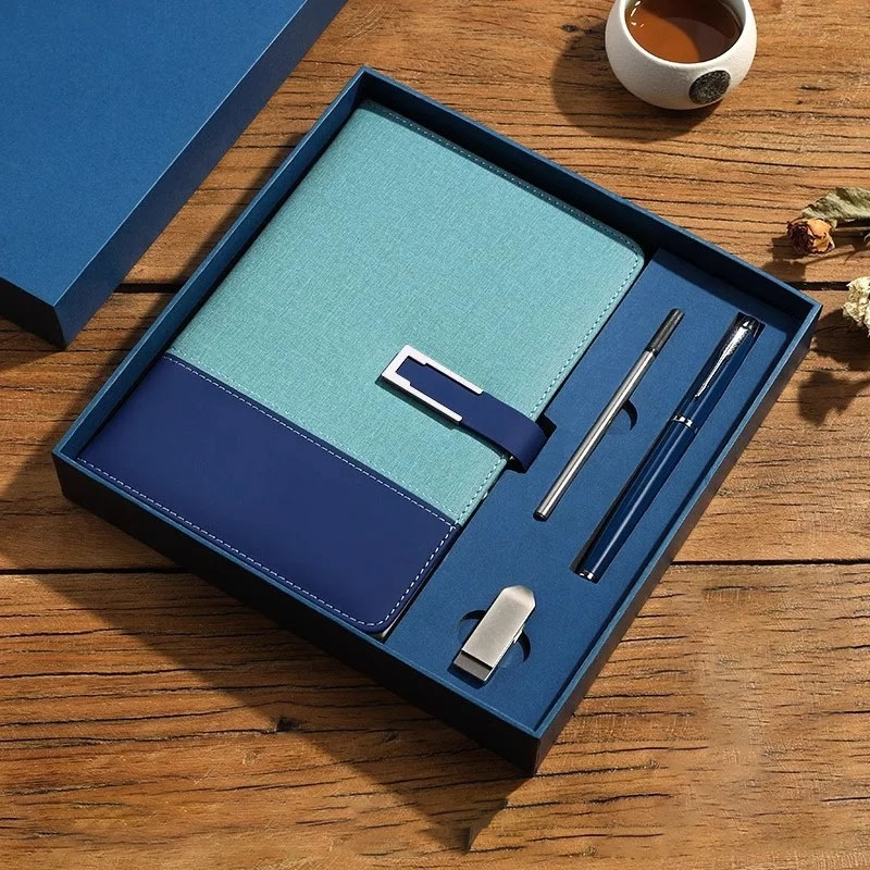 Custom Luxury A5 Notebook Set Hardcover PU Leather Business Journal Pen Gift Box Graduation Corporate Gift Set Silk Screen
