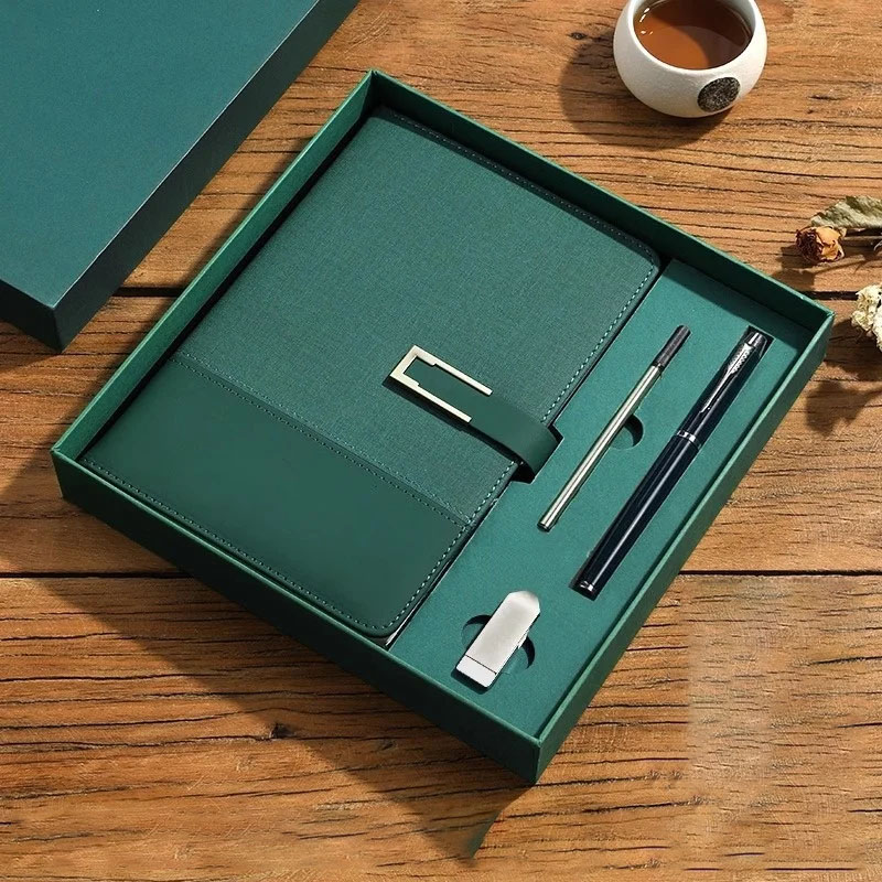 2025 2026 A5 High-grade Leather Luxury Notebook Customizable Exquisite Silk Screen Printed 4pcs Business Corporate Gift Set