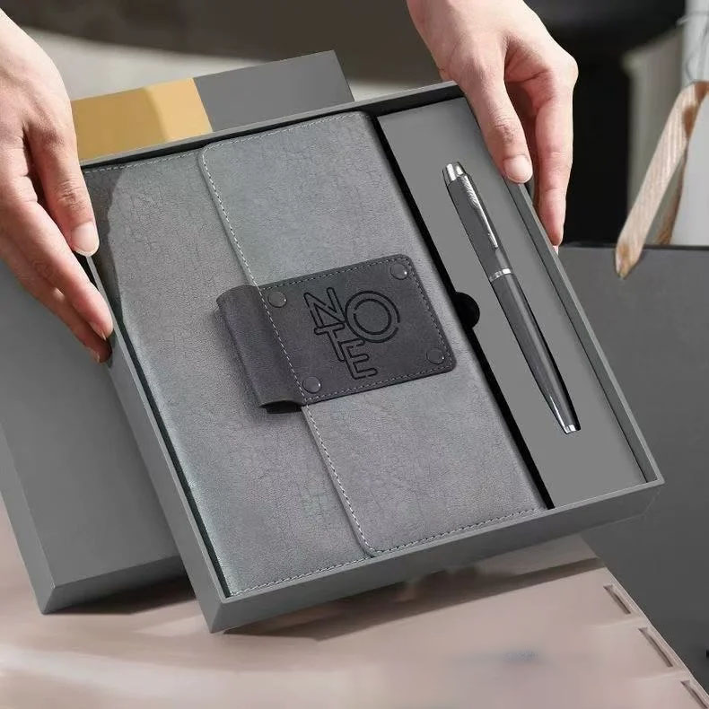 Wholesale Promotional Business PU Leather Notebook & Pen Gift Set with Custom Logo Silk Screen Printing for Corporate Promotion