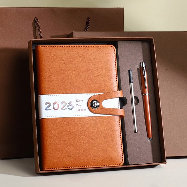 Custom Luxury A5 Notebook Set Hardcover PU Leather Business Journal Pen Gift Box Graduation Promotion Multiple Colors Silk