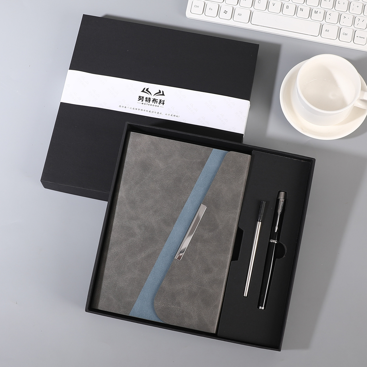 2026 A5 Leather Notebook Planner Custom Logo Exquisite Silk Screen Printed Business Office Diary Corporate Gift Set Notebook Pen