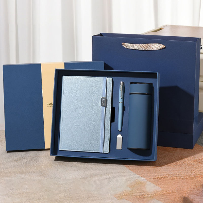 Customized Silk Screen Printed Exquisite Office Combo Personalized Pu Leather A5 Notebook Pen Insulated Water Business Gift Set