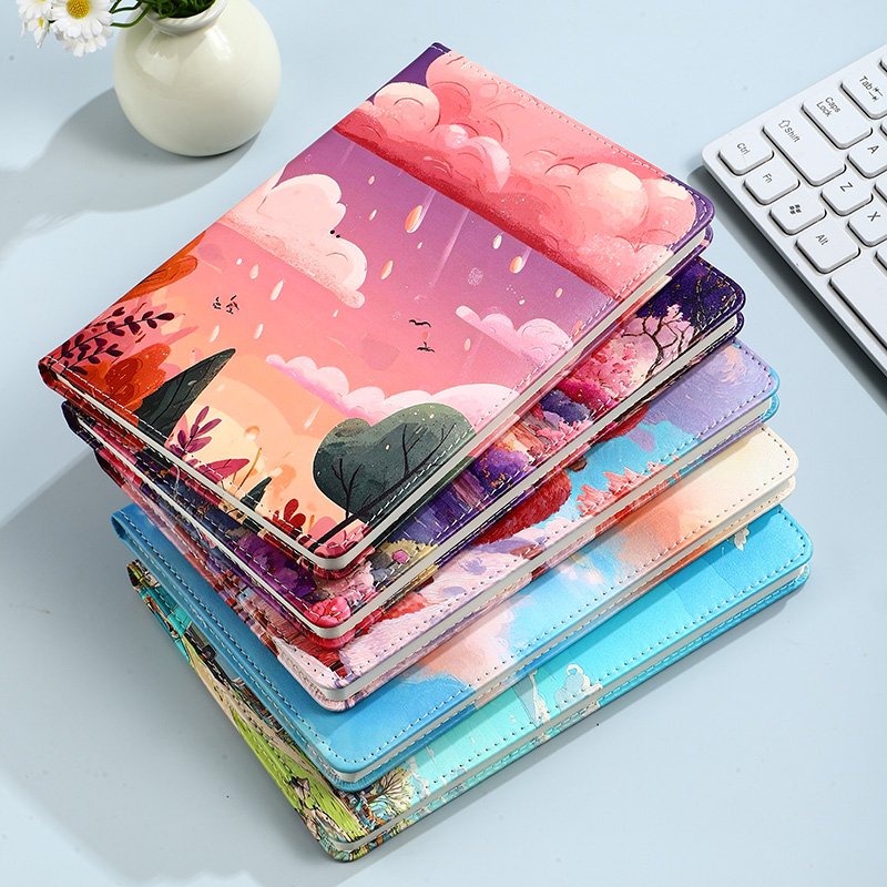 Customizable 200 Pages PU Leather Journal Notebook Printed Style with Custom Logo Promotional Leather Planner Notepad