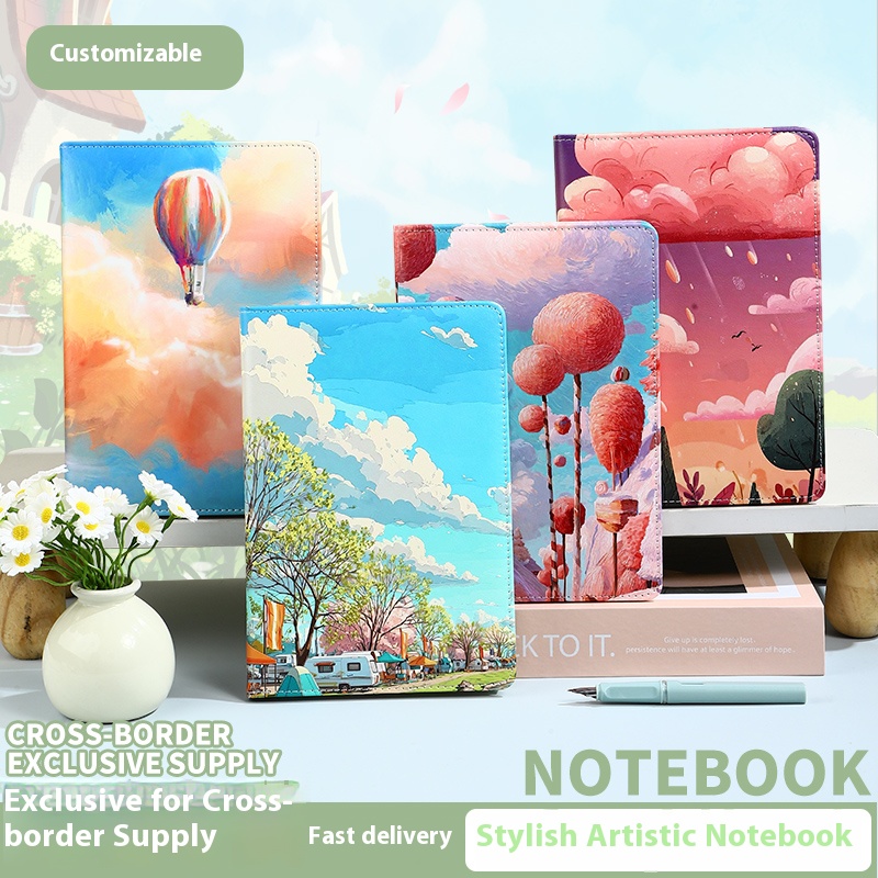 Customizable 200 Pages PU Leather Journal Notebook Printed Style with Custom Logo Promotional Leather Planner Notepad 2