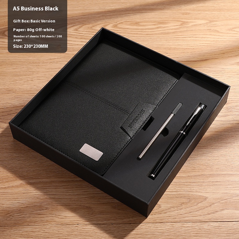 Custom Luxury A5 Notebook Set Hardcover PU Leather Business Journal Pen Letterpress Printed Graduation Promotion Multiple Gift