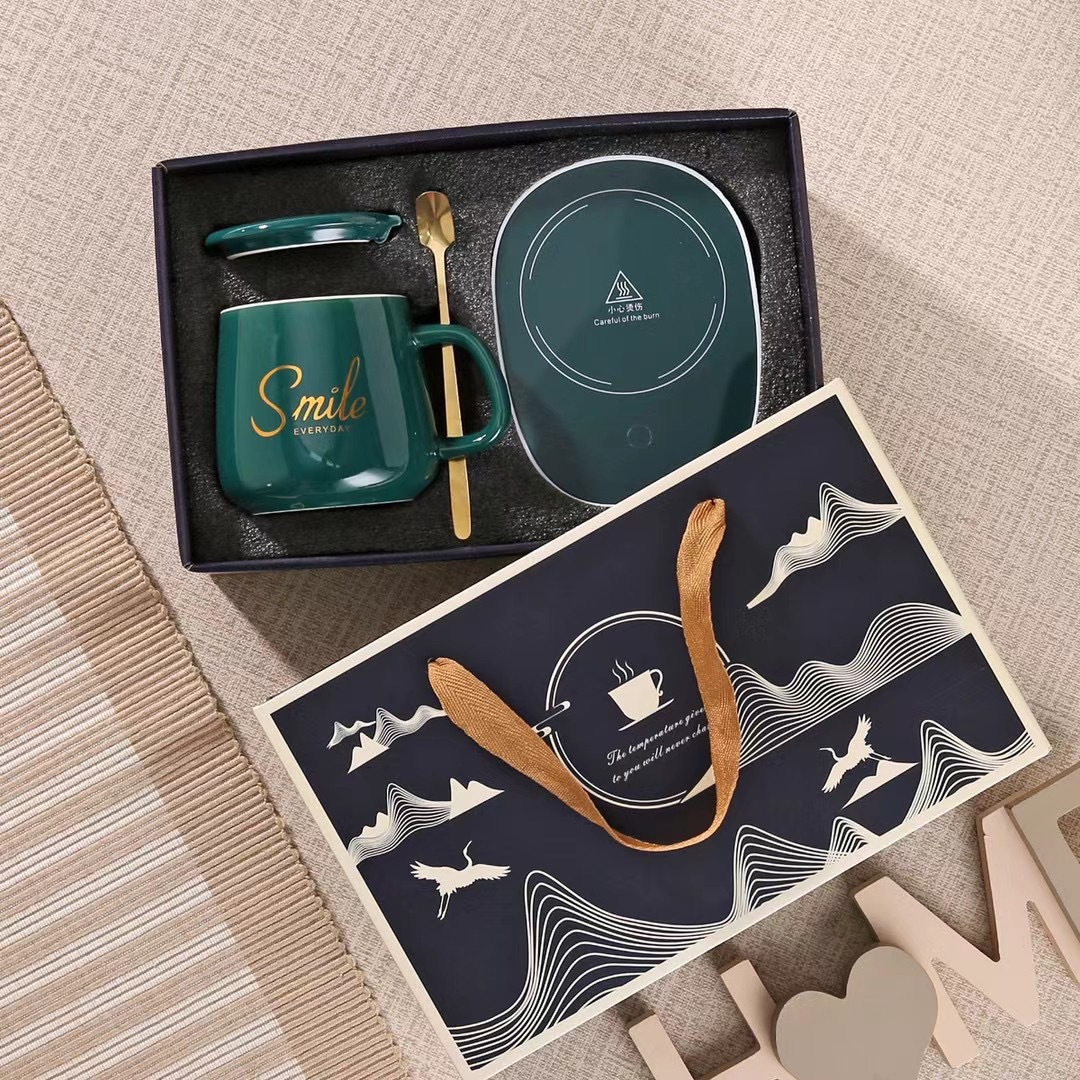 High-quality and Unique Promotional Constant Temperature Cup Gift Set Warm Ceramic Cup Mug with USB Heater Supports Custom LOGO