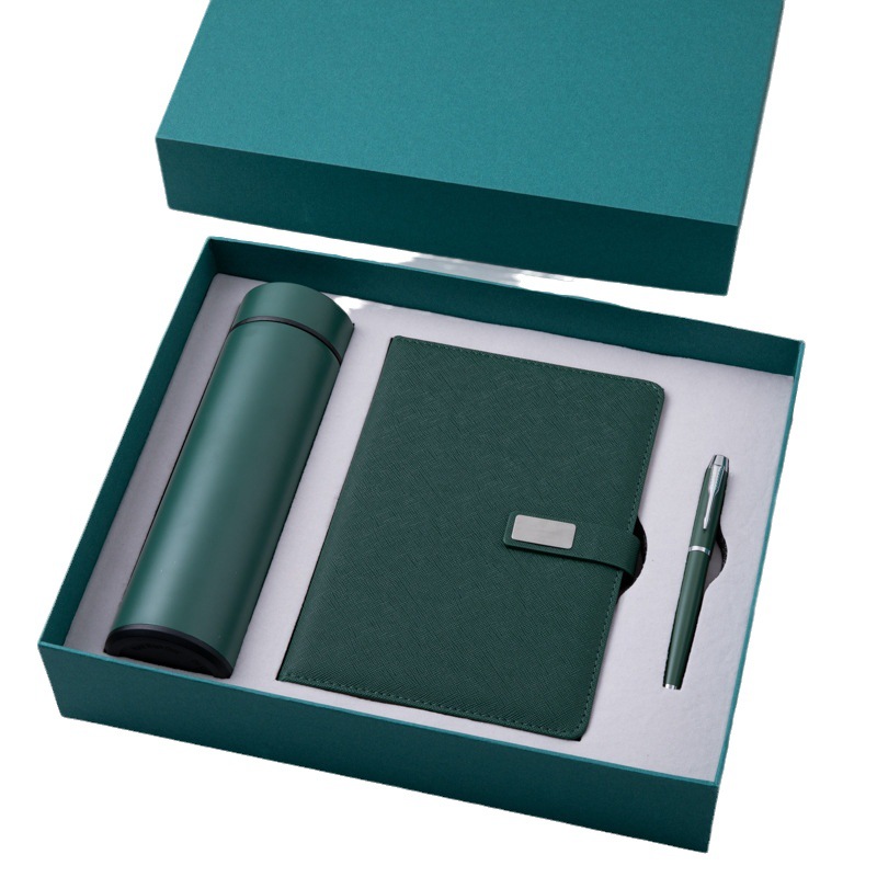 Promotional Luxury Corporate Gift Set High-quality Leather Business Notebook with Pen and Smart Insulated Cup Can Custom logo