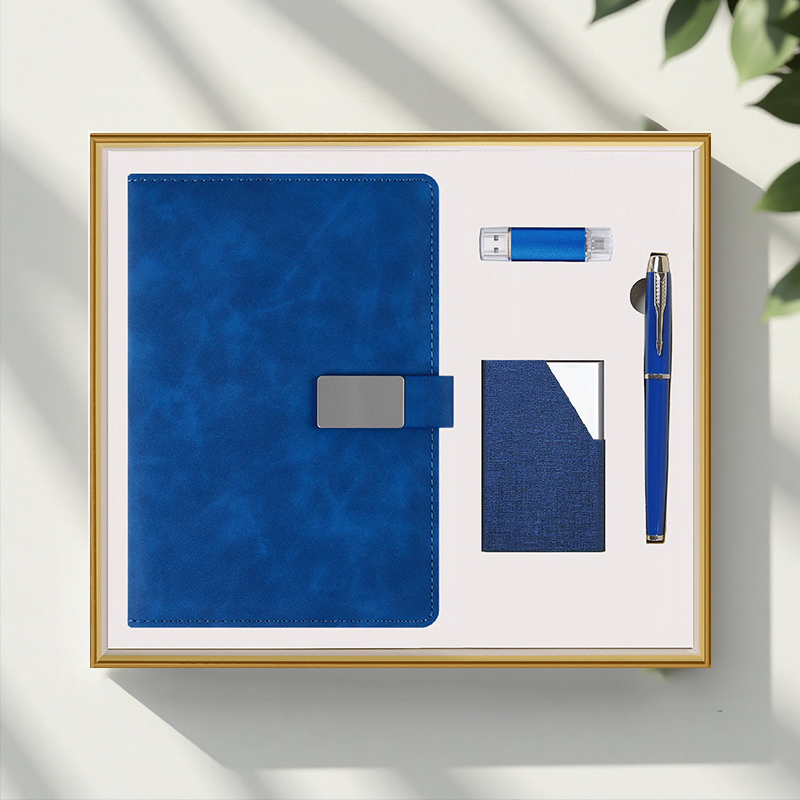 Wholesale Christmas Custom Holiday Corporate PU Leather Embossed Card Hold A5 Notebook Pen Flash Drive Business Gift Set