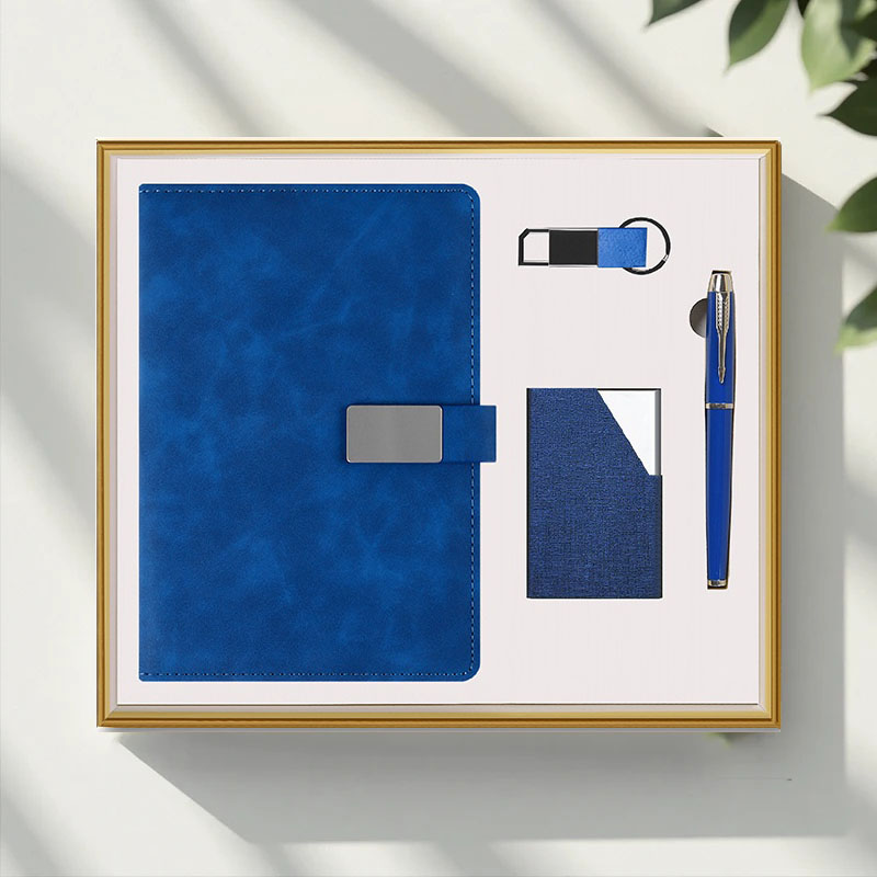A5 Luxury Business Notebook Gift Box with Embossed Pen Card Holder Key Chain Stationery Office Custom Corporate Gift Set