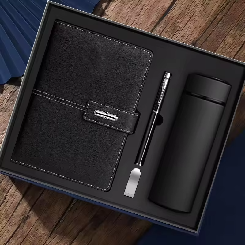 2025 Luxury High Quality PU Leather Notebook Set Custom Logo Silk Screen Printed Pen Planner for Business Corporate Gift Set