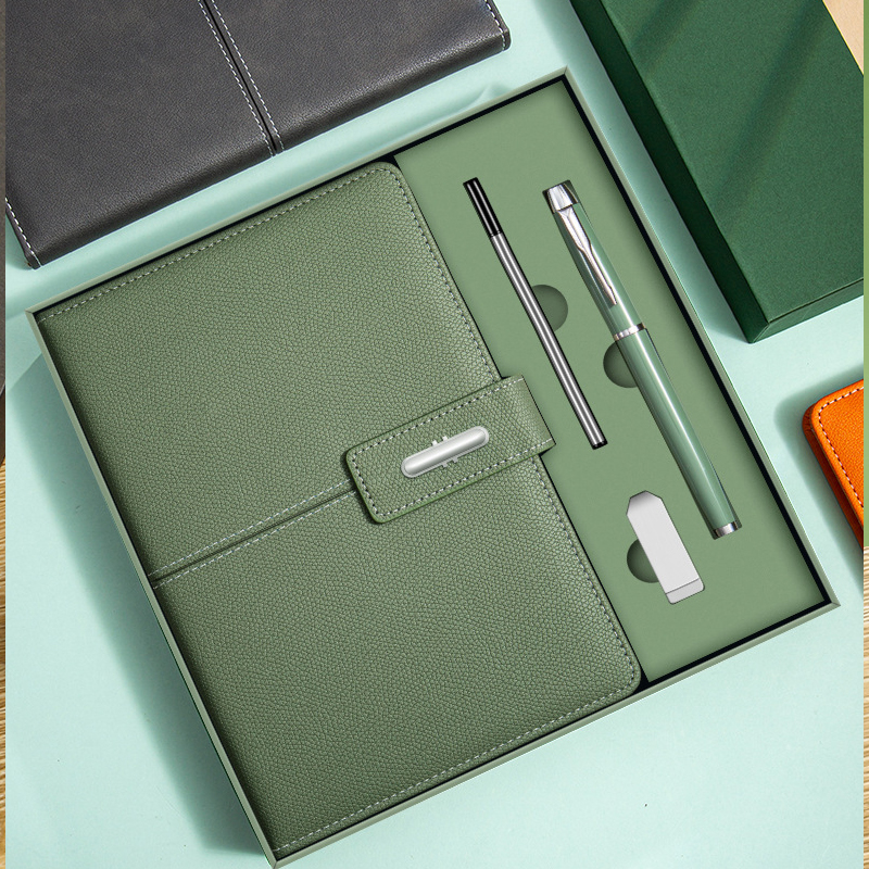 Customized A5 Luxury PU Leather Silk Screen Printed Corporate Business Promotional Hardcover Notebook Journal Address Gifts Set