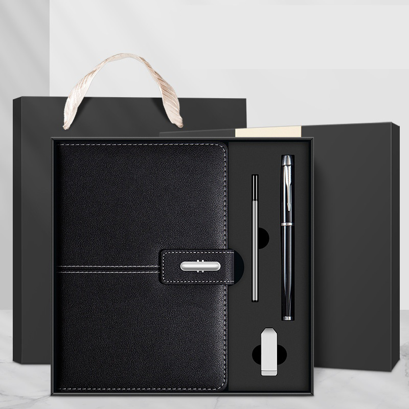 Customized Business A5 Pu Leather Cover Magnetic Notebook USB Flash Drive Set Graduation Corporate Gift Box Bag Silk Screen