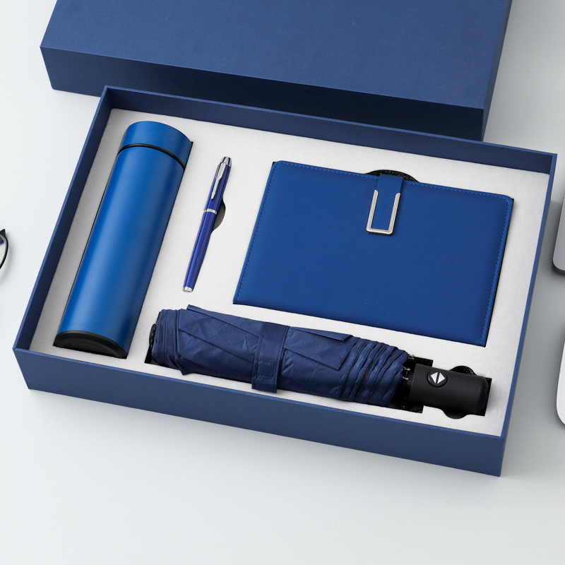 2026 Custom Logo Business Anniversary Gift Promotional Vaccum Bottle Pen 4in1set Notebook Umbrella Corporate Luxury Gift Set 3