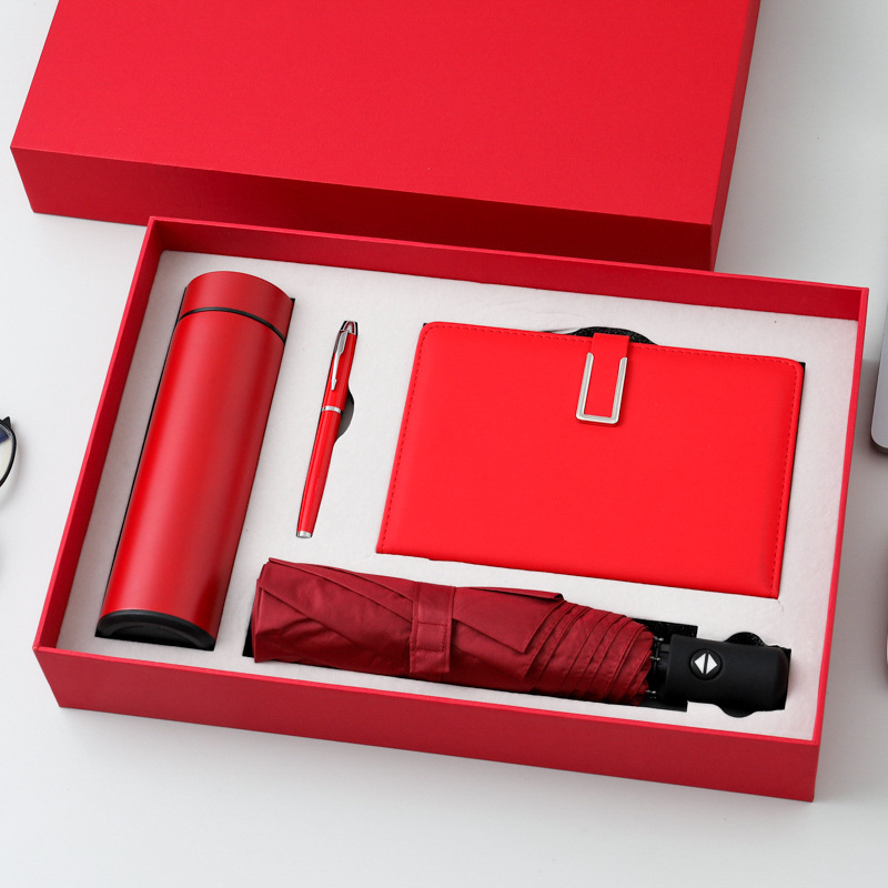 2026 Custom Logo Business Anniversary Gift Promotional Vaccum Bottle Pen 4in1set Notebook Umbrella Corporate Luxury Gift Set 2