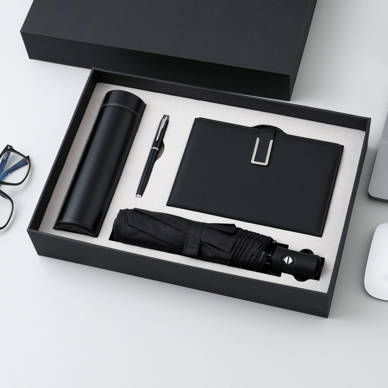 2026 Custom Logo Business Anniversary Gift Promotional Vaccum Bottle Pen 4in1set Notebook Umbrella Corporate Luxury Gift Set