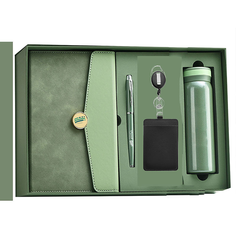 Luxury Business Gifts Custom Logo Vacuum Insulated Flask with ID Pu Leather Card Holder Notebook with Pen Corporate Gift Set 3