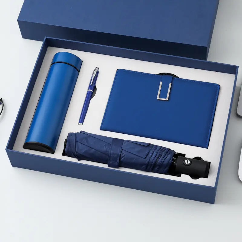 Hot Corporate Gift Box Set Smart Thermos Cup Umbrella A5 Hardcover Notebook Custom Logo Meeting Items Luxury Business Silk