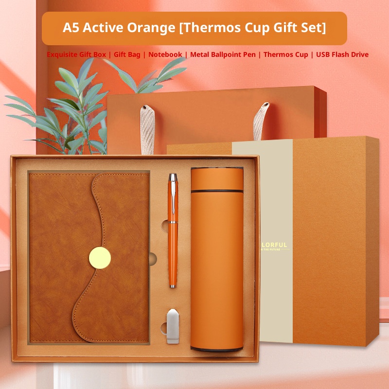 2026 Luxury A5 Notebook Gift Set with Thermos Pen Bottle & USB-Customizable Logo & Color Corporate Promotion Gift Box Packaging
