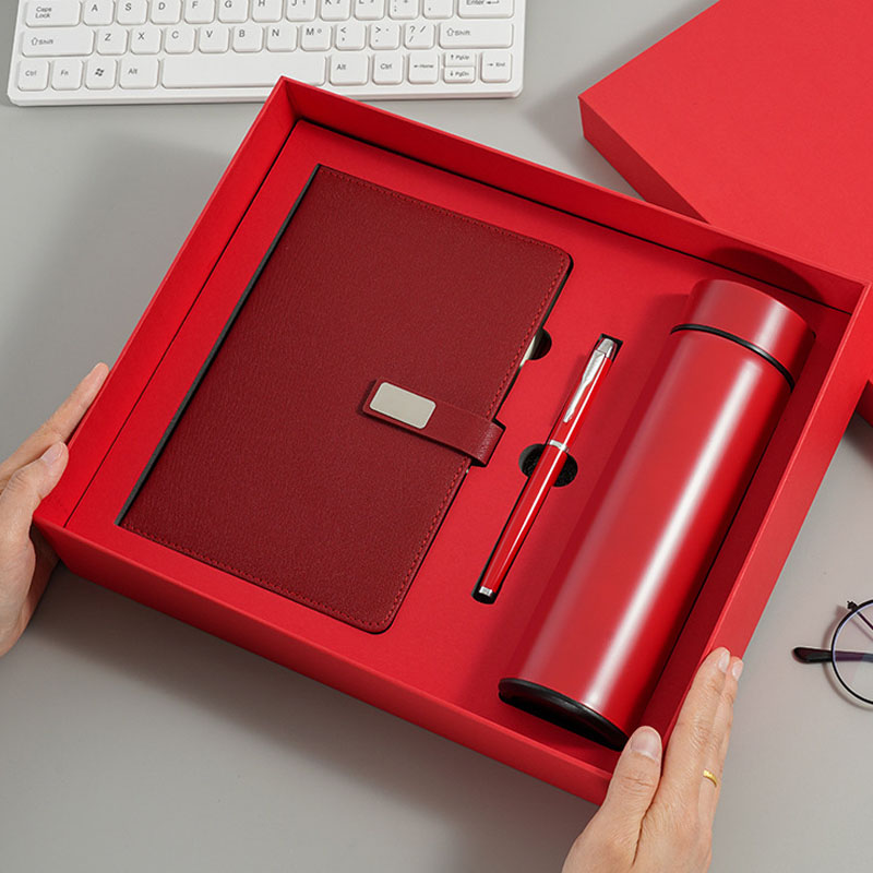 Wholesale Promotional Luxury Business Gifts Set Custom Logo Vacuum Insulated Paper PU Leather Flask Notebook Gift Box Packaging