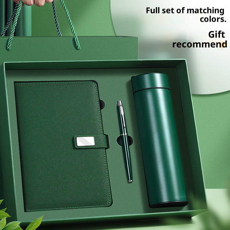 Wholesale Promotional Luxury Business Gifts Set Custom Logo Vacuum Insulated Paper PU Leather Flask Notebook Gift Box Packaging 3