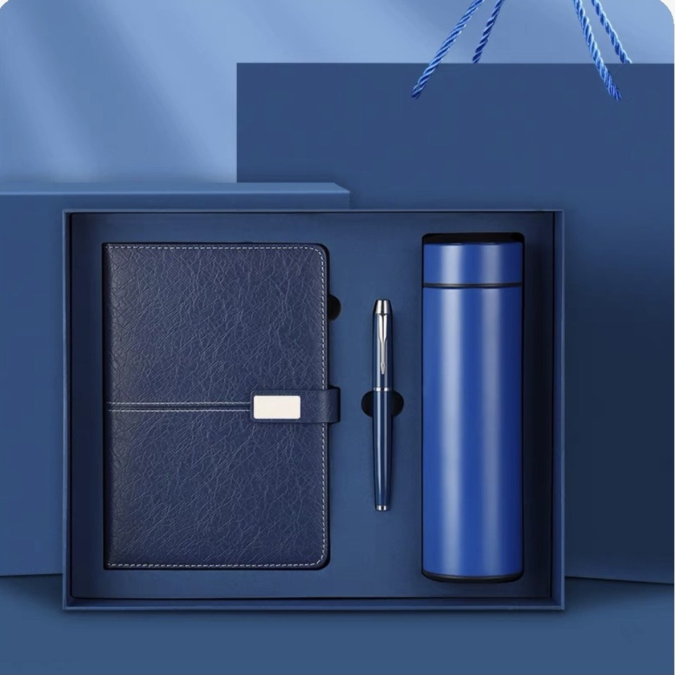 Customizable A5 Size Corporate Notebook Gift Set Luxury Journal Promotional Gift Box Pen 500ml Thermos Flask Custom Logo Custom