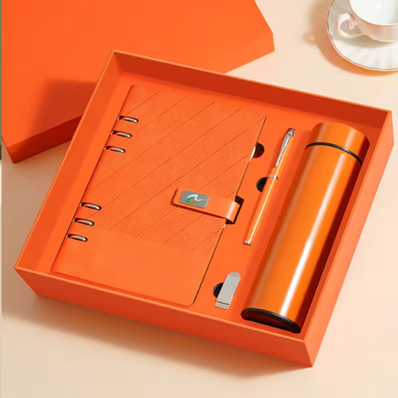 Corporate Gift Set Luxury Promotional Custom Logo Spiral PU Cover Binder Notebook A5 with Pen & Water Bottle Business Gift Box