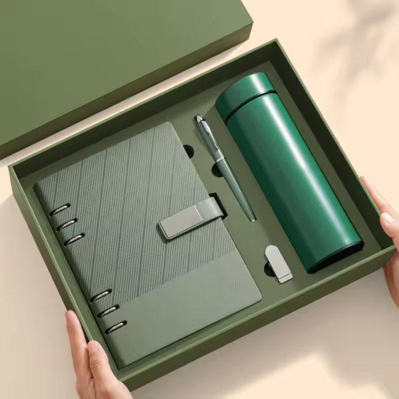 2026 Corporate Gift Set Luxury Custom logo A5 Pu Leather Notebook with Pen Usb Thermos Planner Printing Business Gift Set