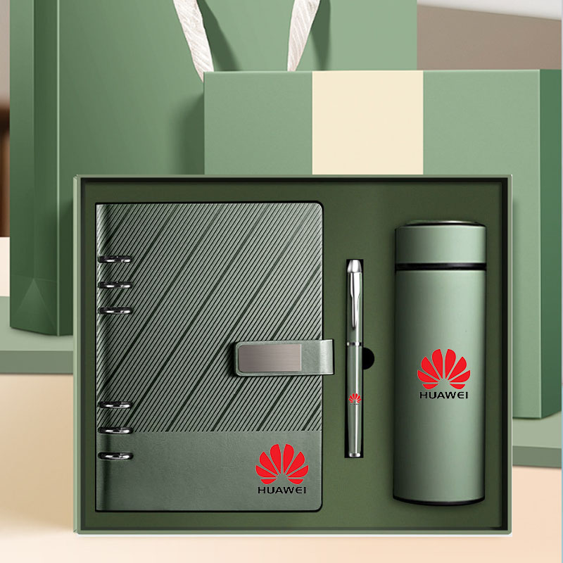 2026 Hot Wholesale Business Luxury A5 Diary Bottle Set Customizable PU Leather A5 Notebook Gift Set With Pen Thermal Mug and USB 2