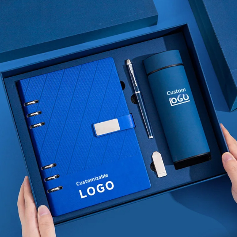 2026 Hot Wholesale Business Luxury A5 Diary Bottle Set Customizable PU Leather A5 Notebook Gift Set With Pen Thermal Mug and USB