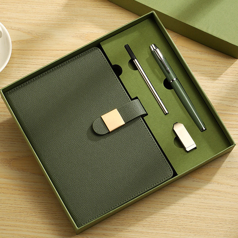 Promotional Luxury Custom Gift Set Orange A5 Size Pu Notebook Pen Personalized Journal Custom USB Corporate Business Gift Set