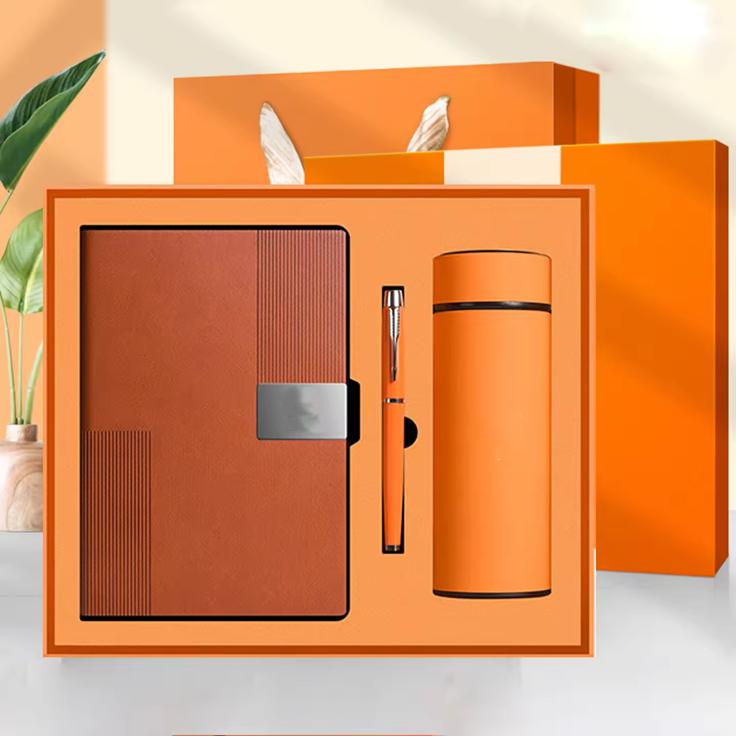 Promo Wholesale Business Luxury A5 Diary Bottle Set Customizable PU Leather A5 Notebook Gift Set With Pen, Thermal Mug