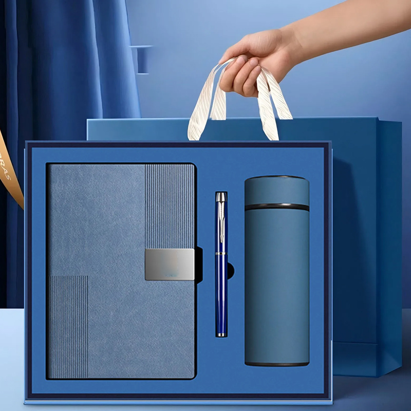Wholesale Promotional Luxury Business Customized A5 PU Leather Notebook Gift Stationery Set Corporate With Box and Pen Thermos