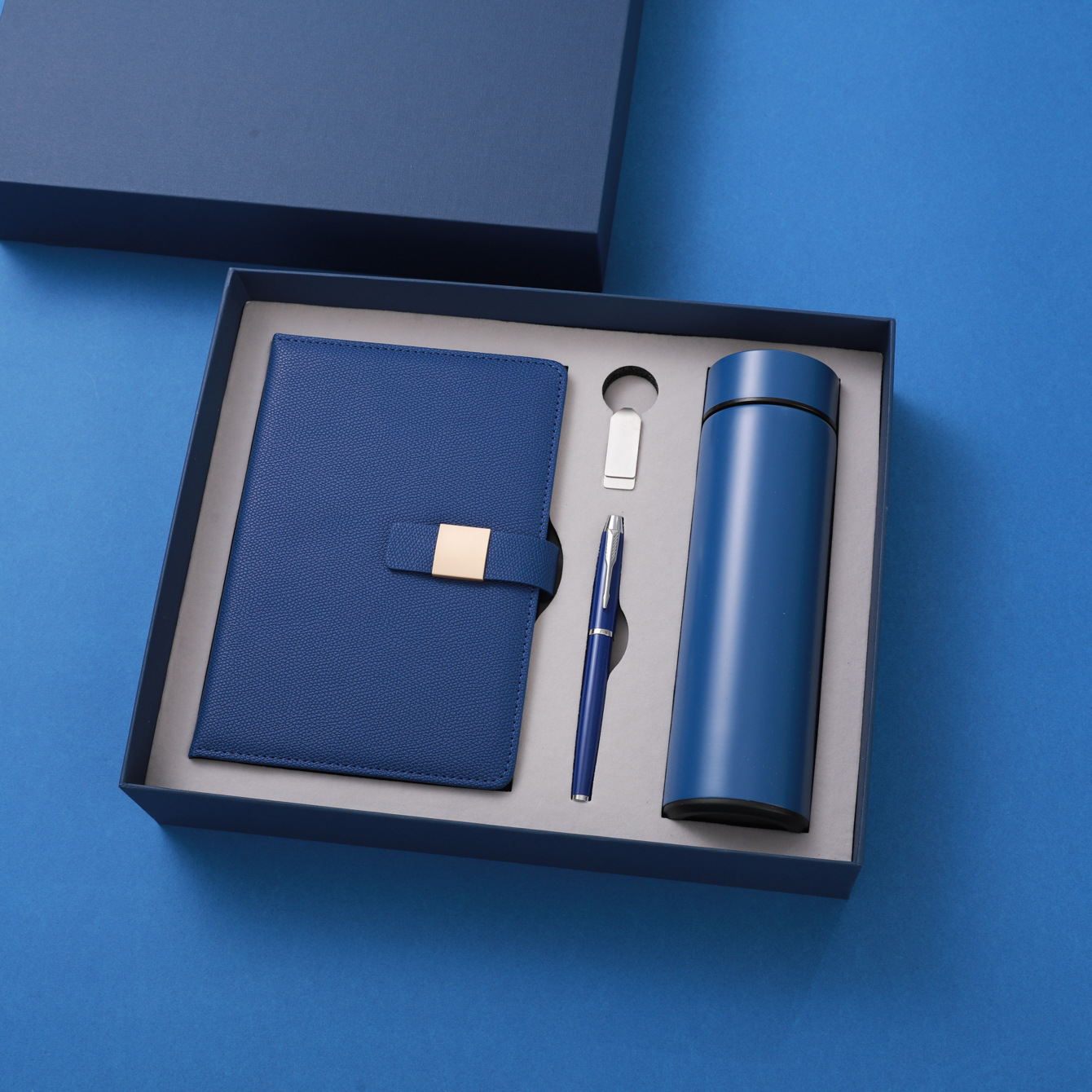 VIP Gift Custom Usb with Luxury Box 2026 Diary Planner Dark Blue PU Leather Notebook A5 Notepad with Pens Note Book and Flask 3